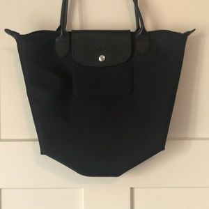 Black Longchamp Tote with Silver Hardware